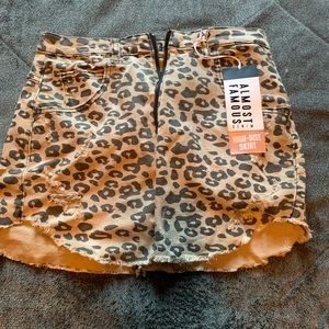 Cheetah print jean material zip up skirt